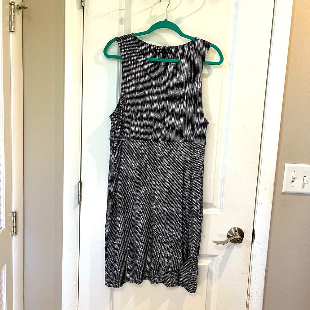 Athleta La Palma Printed Bado Modal Tank Dress Sz L Black/White Batik Dot SOFT